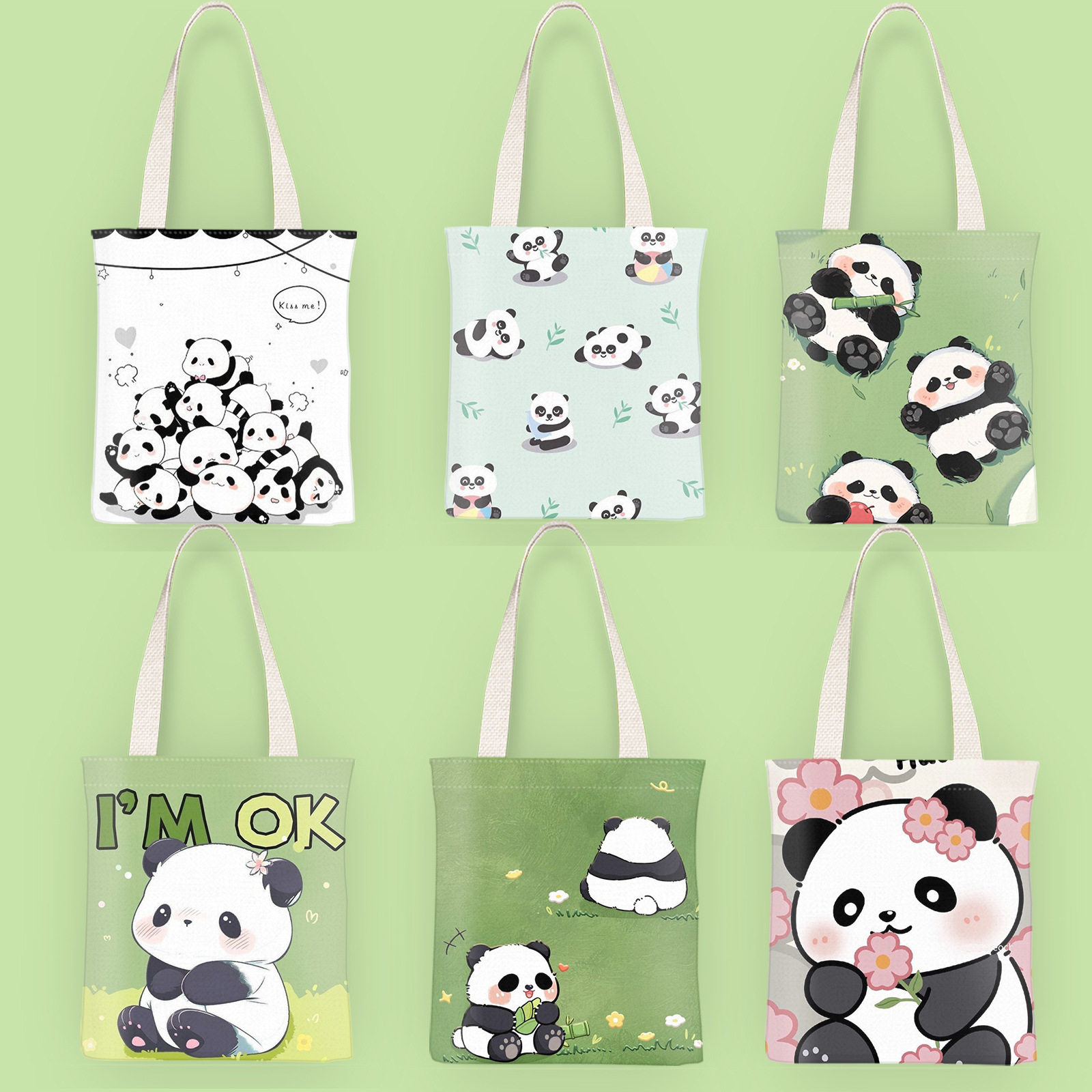 大熊猫帆布包大容量可爱学生通勤袋手提文件袋拉链按扣春夏新
