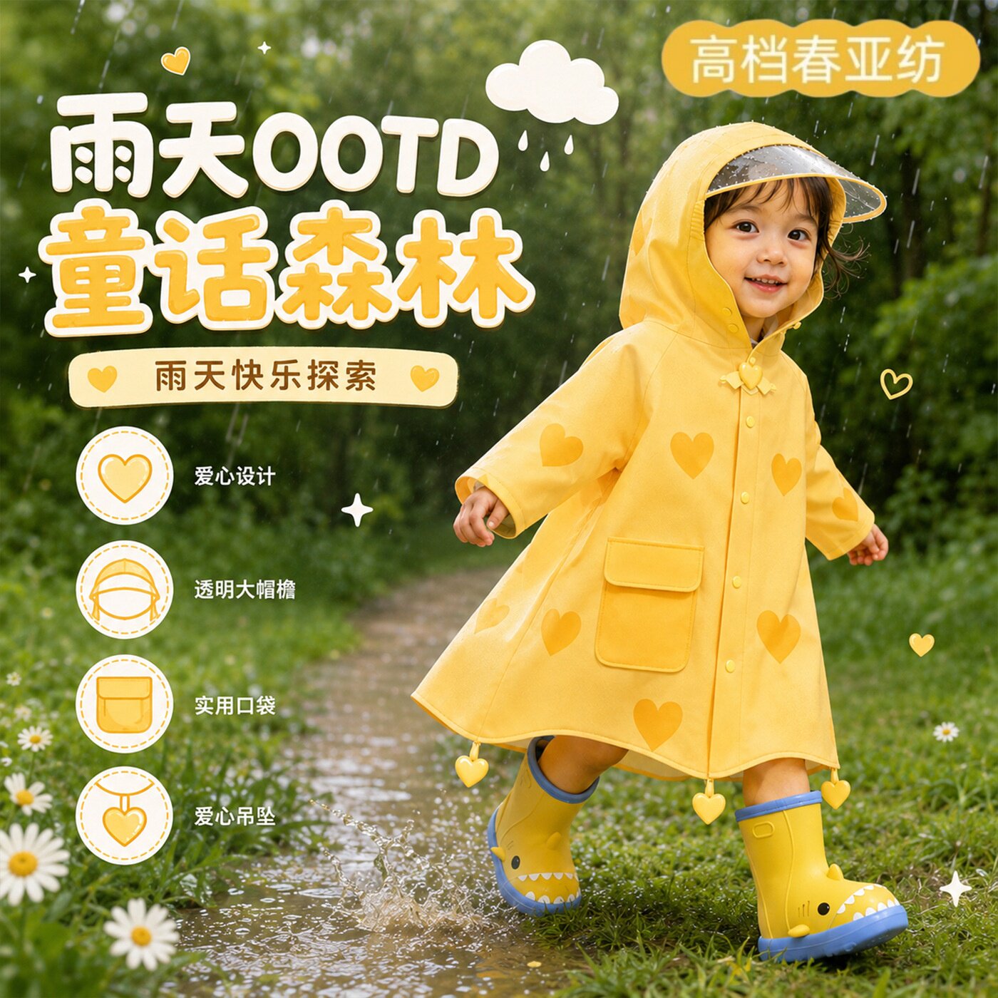 儿童雨衣高档春亚纺雨披卡通男女小孩上学专用宝宝拉链防水防暴雨