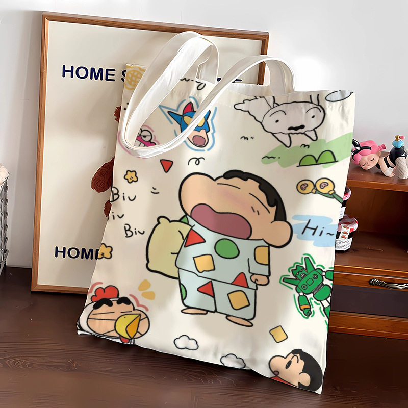 蜡笔小新帆布包女上班上学资料袋单肩加厚帆布袋拉链按扣便当包