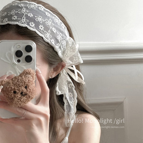 芭蕾风蕾丝花朵刺绣印花发箍女甜美高级感宽边头箍气质绑带头发饰