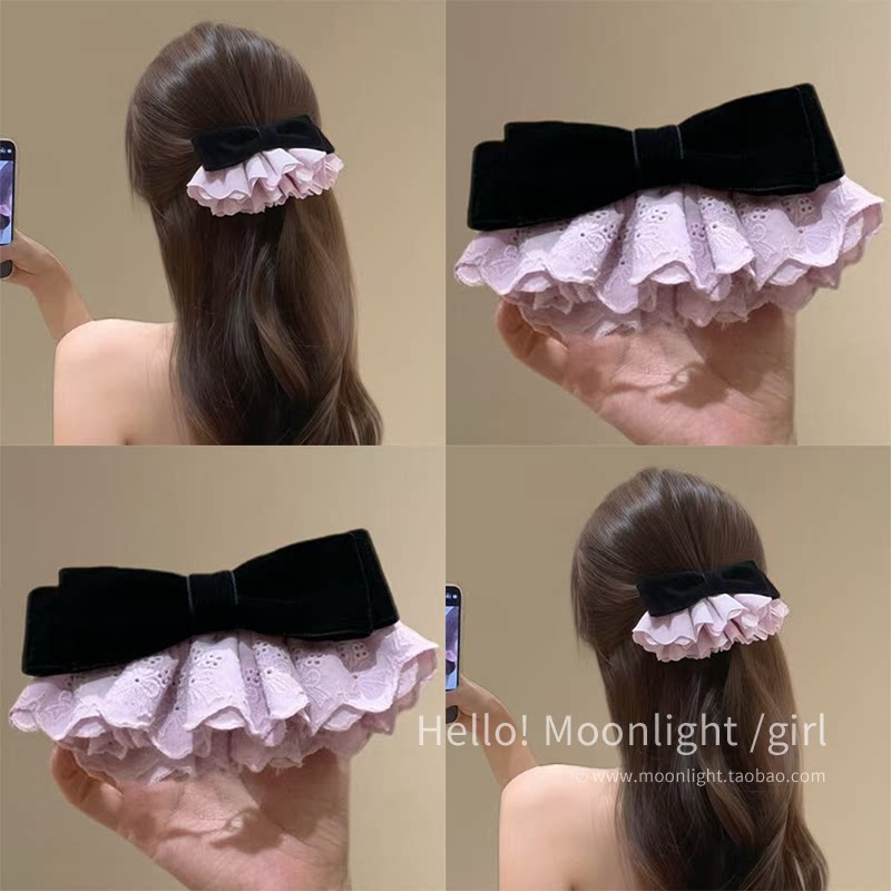 【慕奈】新款紫色蝴蝶结发夹女气质低马尾弹簧夹半扎发夹子头发饰