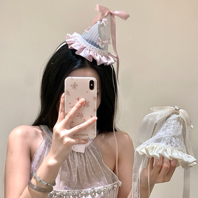【慕奈】甜美公主蝴蝶结刺绣生日帽发夹头饰女千金氛围感拍照道具
