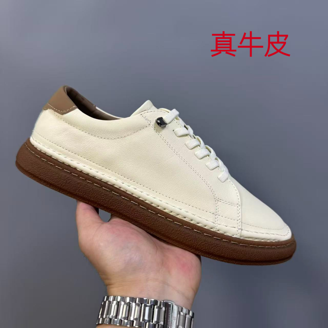 夏季牛皮男鞋小白鞋男夏季2026软底休闲皮鞋薄款低帮真皮板鞋
