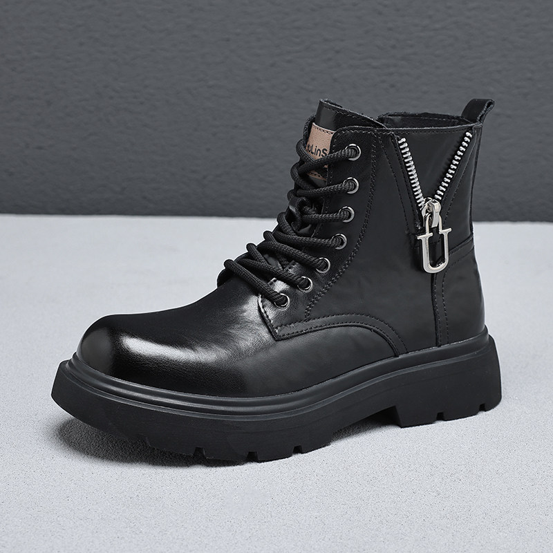 秋冬季软皮马丁靴男2025秋季新款真皮手抓皮防水皮鞋高端拉链靴子