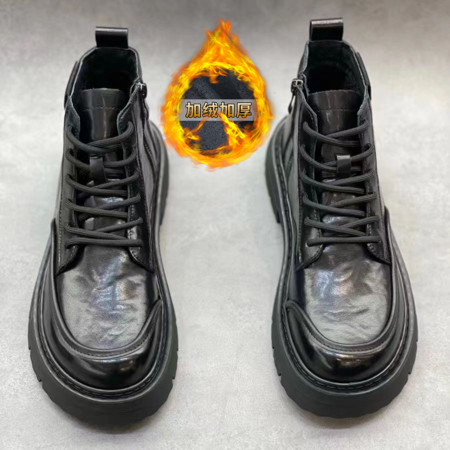 男士马丁靴2024新款真皮高帮工装靴厚底黑色机车皮靴经典防滑保暖