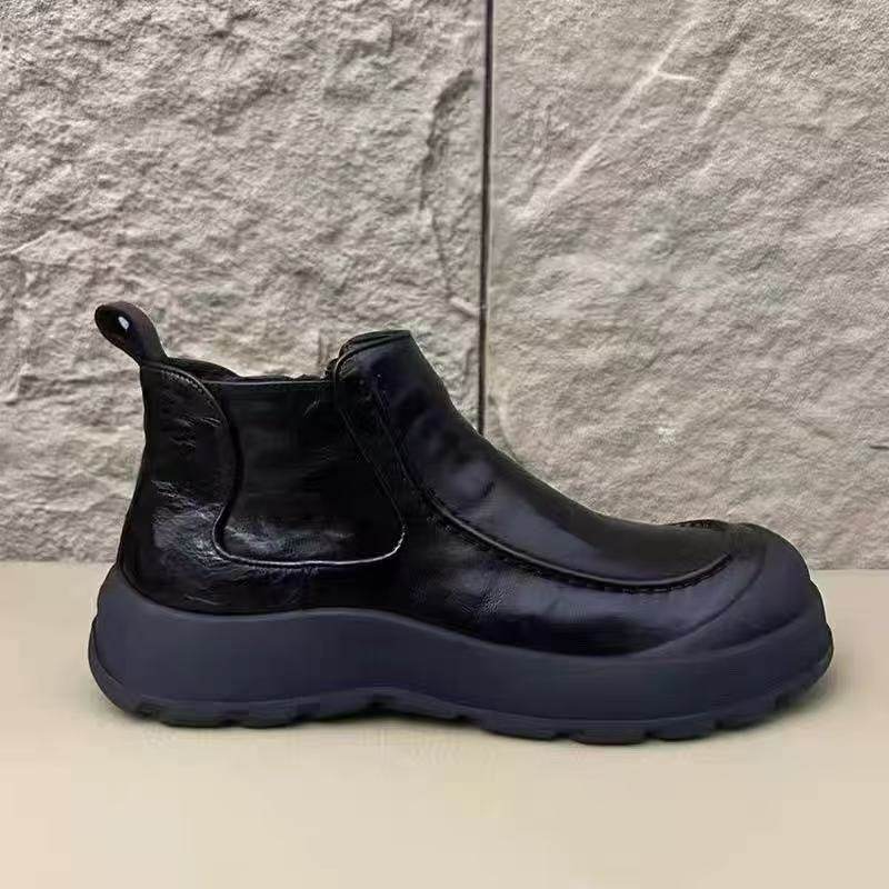 英伦风切尔西靴男冬季加绒保暖真皮短靴百搭高帮皮鞋侧拉链马丁靴