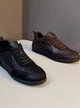 广州新款男士运动时尚百搭牛皮系弹力鞋带板鞋休闲鞋25072NRX