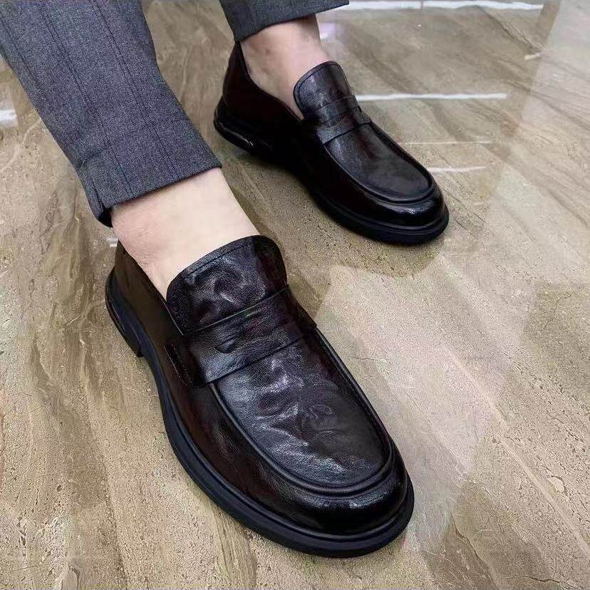 秋季牛皮男士皮鞋圆头时尚休闲鞋透气舒适男鞋