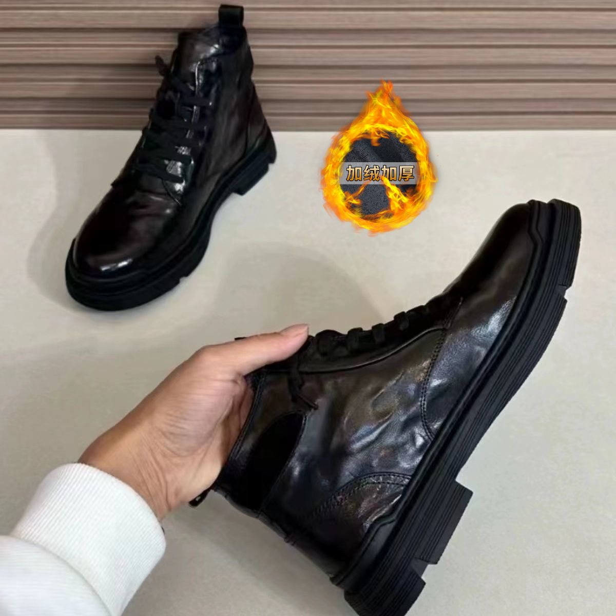 【真皮牛皮】新款秋冬马丁靴男秋冬款潮流水牛皮高帮皮鞋男