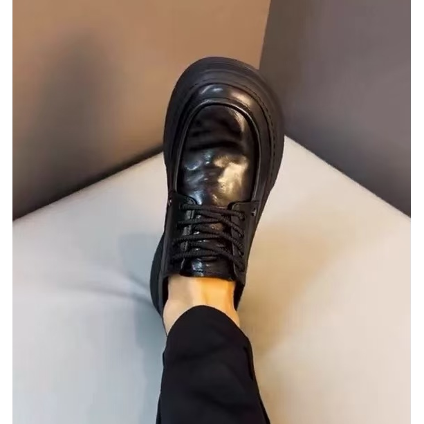 秋季新款纯皮男鞋休闲皮鞋休闲鞋轻质英伦风圆头男士真皮时尚黑色
