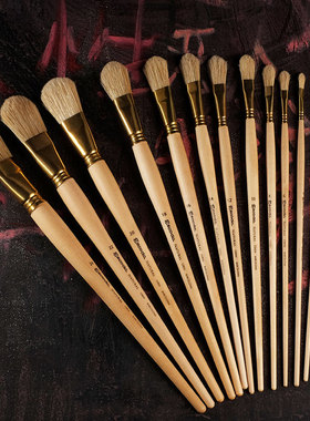 西班牙进口ESCODA笔皇油画丙烯笔猪鬃毛半圆头猫舌峰长杆画笔7040