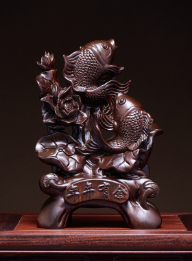 乌木雕刻富力有富余葫芦饰品实木家居客厅办公室电视柜装饰生日礼