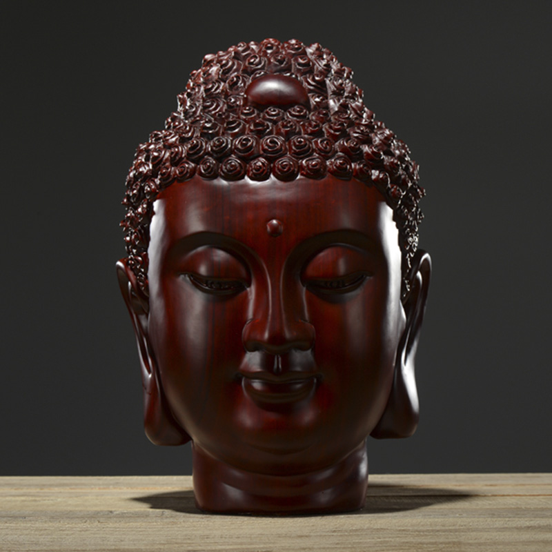 红花梨木雕释迦摩尼佛像红木实木雕刻如来佛祖佛头摆件禅意装饰品