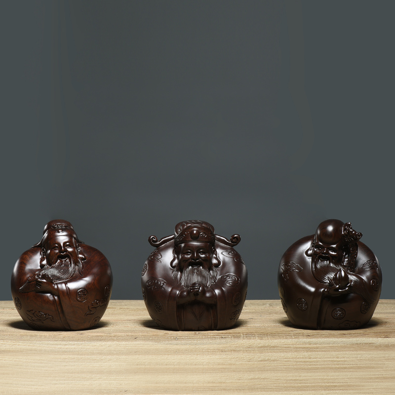 福禄寿三星聚财佛像供奉黑檀木雕