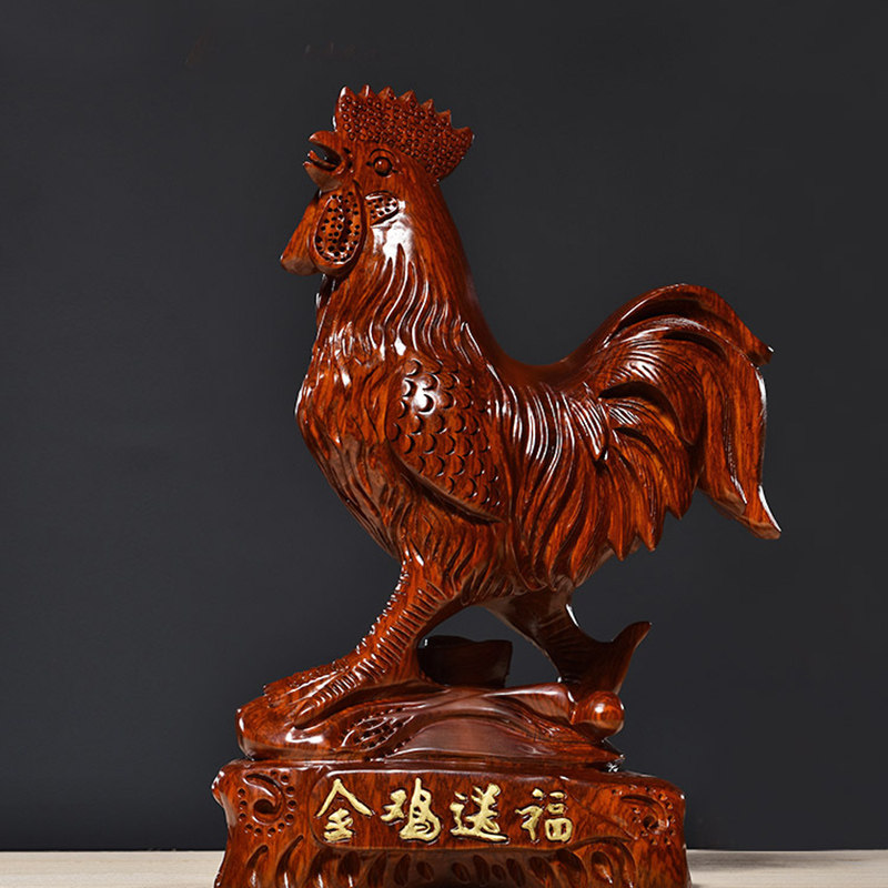 黄花梨木雕公鸡摆件红木金鸡送福家居客厅办公室装饰工艺品