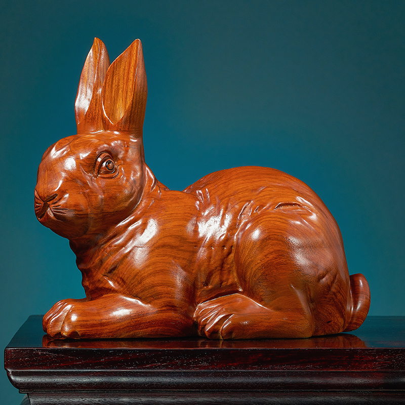 兔子摆件花梨木乔迁送礼新中式