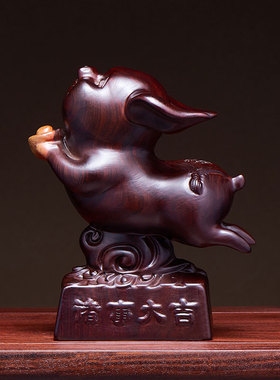 黑檀木雕飞猪摆件实木生肖诸事大吉工艺礼品摆饰办公室装饰乔迁开