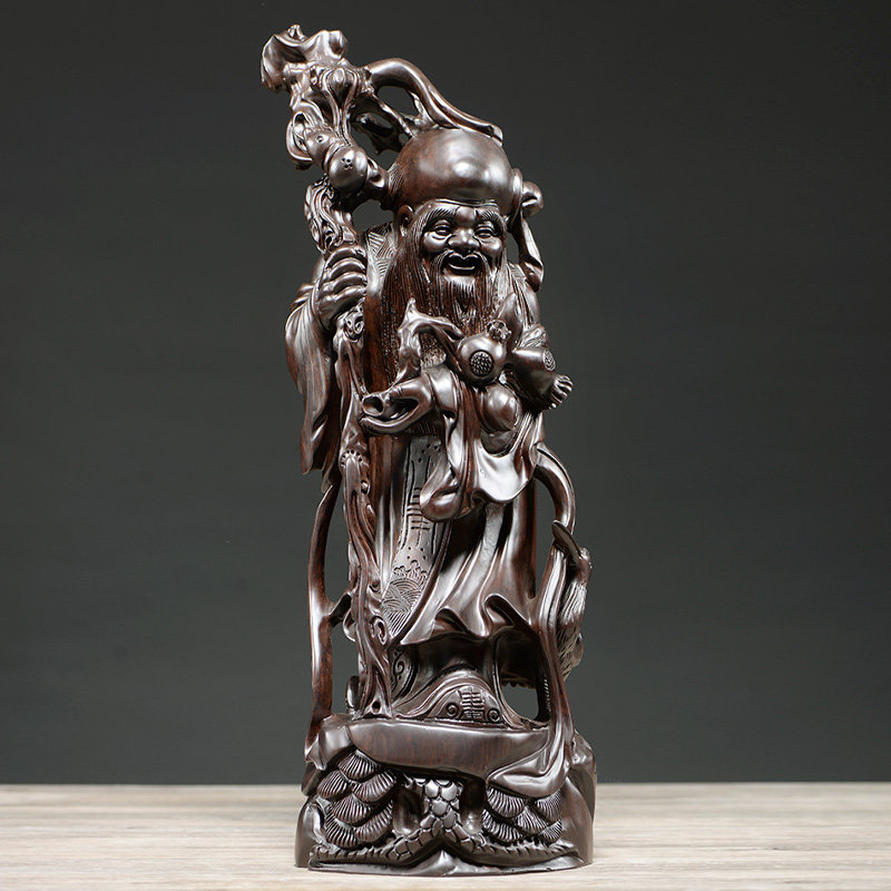 寿星公送老人生日礼品黑檀木雕