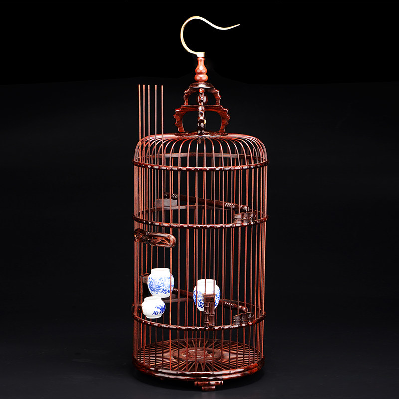 印度小叶紫檀圆形鸟笼带鸟站托粪盘挂钩摆件八哥鸟窝画眉红木鸟笼