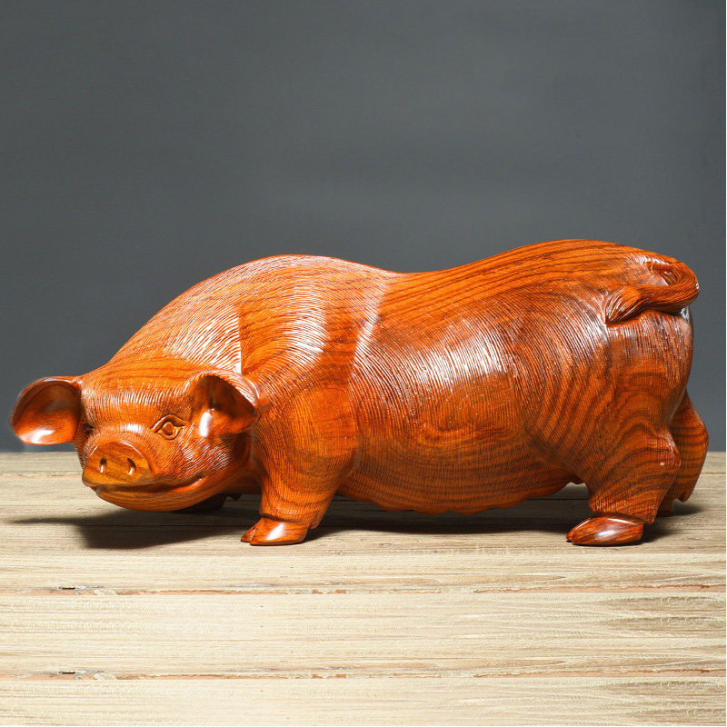 花梨木雕猪摆件发财猪实木野猪工艺品生肖猪风水肥猪红木乔迁礼品