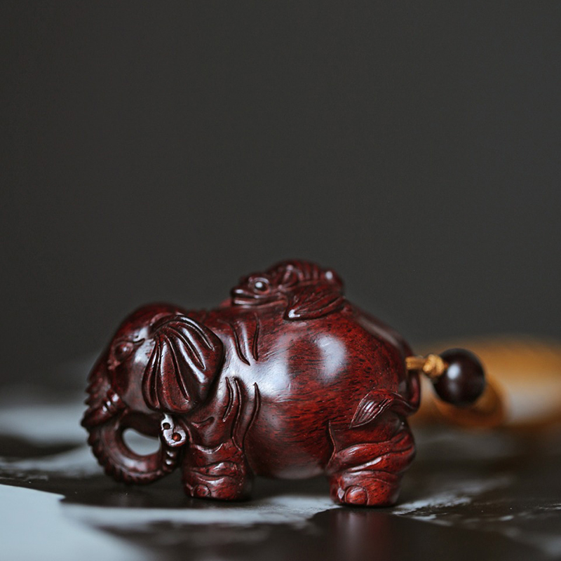 印度小叶紫檀木雕吉祥大象吊坠男女士随身钥匙扣挂件红木雕刻摆件