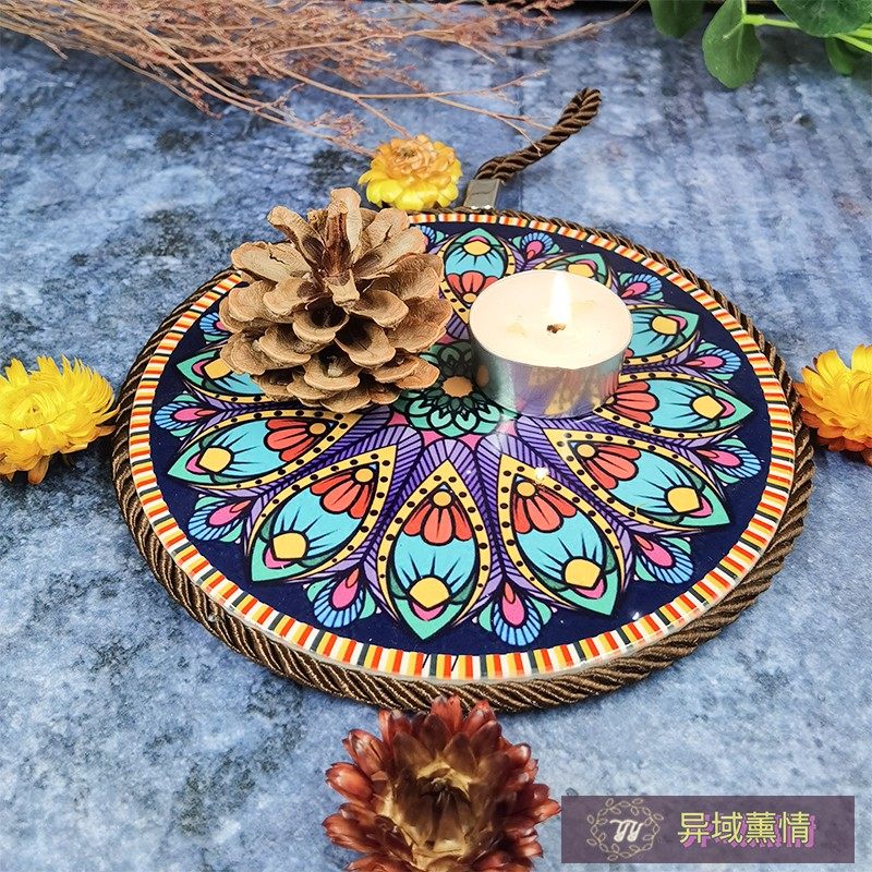 유럽 ??세라믹 단열 매트 LIFE FLOWER 만다라 캔들 트레이 크리스탈 장식 플레이트 코스터 티라이트 매트