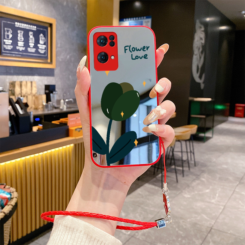 适用OPPOReno13pro手机壳A93S补妆镜面FindX8挂绳K12X新款A97全包10套A58软11K9+8外壳7A96防摔6郁金香4se3i5