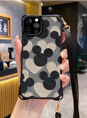 米奇适用苹果16promax手机壳斜跨挂绳防摔iphone12pro新款ihpnoe11e套13网红15plus xs女iphon14x7xr潮8xsmax