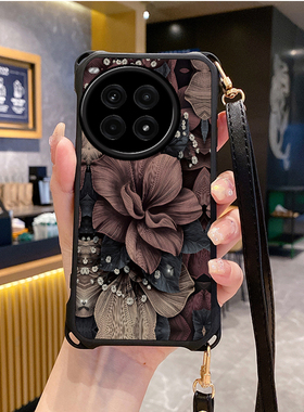 牡丹适用一加ACE3Pro手机壳斜跨挂绳ACE2V保护套ACE5竞速版12至尊新品1+ac外壳ace3v新款13T防摔硅胶软壳全包