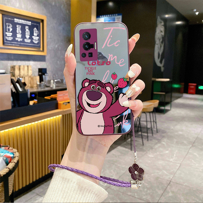 适用VIVOX200Pro手机壳S20补妆镜面IQOO13挂绳Y100i新款s19全包x90软s18e16套17外壳y300草莓熊12 11 15NEO10