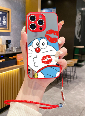 适用苹果16promax手机壳15plus补妆镜面ihpone14挂绳12pro新款iphon11套13网红xsmax防摔xs女x7xr叮当猫8plus