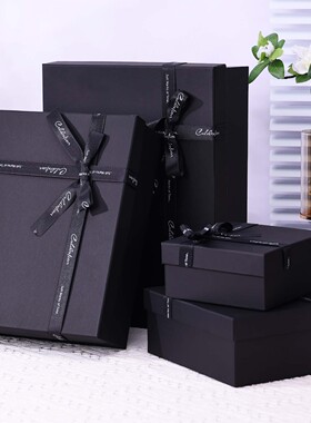 现货天地盖礼品盒黑色蝴蝶结长方形伴手礼盒围巾包装盒生日礼物盒