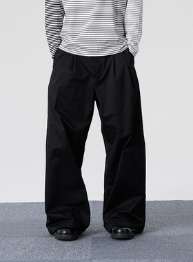 FMACM闷与狂 双褶休闲长裤宽松舒适日系简约百搭弯刀廓形长裤男女