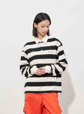 闷与狂FMACM 提花拼缝条纹POLO衫2025春学院透气刺绣长袖撞色上衣