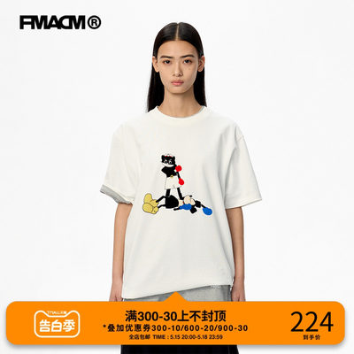 FMACM闷与狂 24SS 动漫“BATTLE”印花宽松圆领短袖全棉T恤