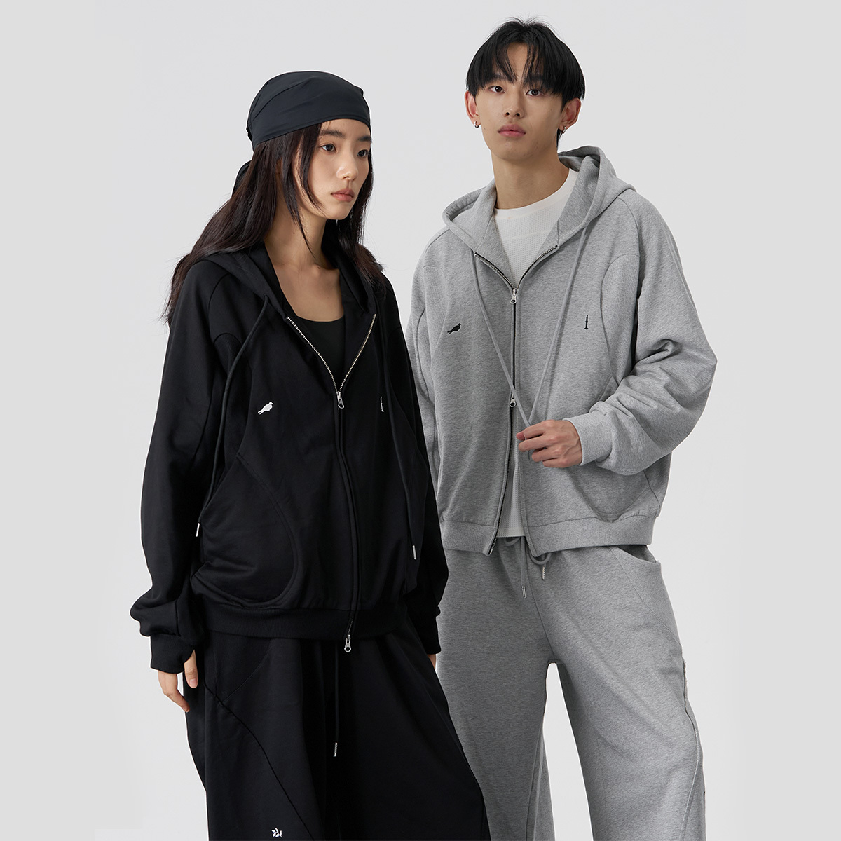 FMACM闷与狂 罗纹拼接几何四袋网球运动连帽卫衣休闲外套上衣潮牌