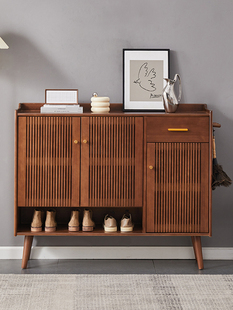 北欧实木鞋柜现代简单的小公寓家庭入口门廊储物柜过道大容量鞋柜