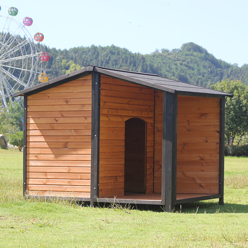 庭院实木狗屋防水设计适用大型中型犬 巧克力色屋顶户外防晒