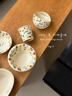 ins波点复古陶瓷豆豆可爱米饭碗高温釉下彩沙拉碗早餐酸奶碗