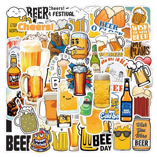 55张卡通Beer啤酒创意贴纸装饰行李箱水杯文具电脑防水贴画