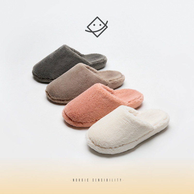 2024秋冬新品毛绒盆底后底静音居家地板防水防滑日系情侣拖鞋