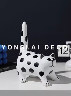 现代创意卡通动物猫雕塑摆件样板间家居软装儿童房客厅玄关饰品
