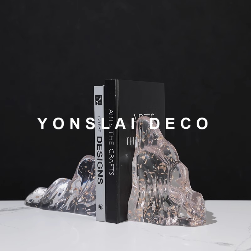 现代极简轻奢冰山书档书靠摆件高档样板间博古架书房桌面软装饰品