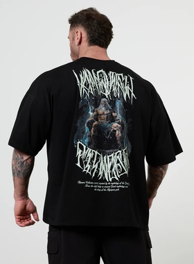 英国Vanquish男士VQ宽松休闲大码运动短袖希腊诸神弹力水洗棉T恤