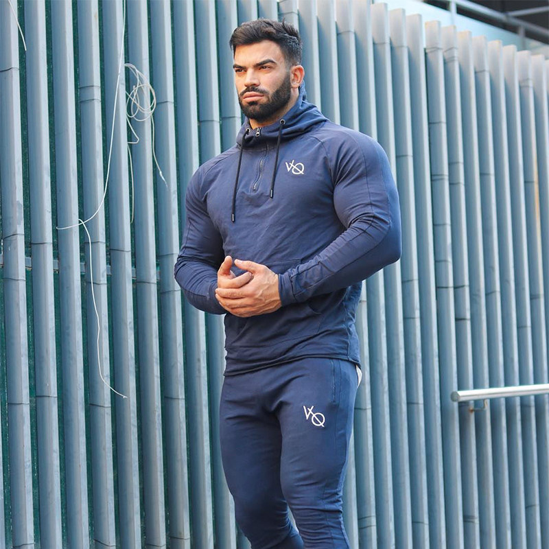 vanquish纯原男士运动外套连帽长袖修身健身跑步训练上衣显身材