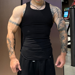 吊带运动背心纯色弹力无袖 男士 肩带背心 RIBBEN夏季 GYMSHARK