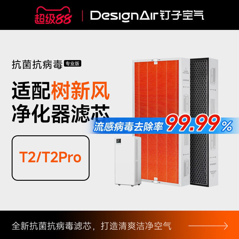 适配树新风空气净化器滤芯T2/Pro全效除醛雾霾宠物抗病毒过滤器网