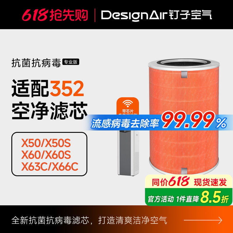 适配352空气净化器滤芯x50/x60/x50s/x63pet/x63c/x66c过滤网