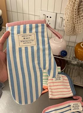 SLOWS韩系条纹隔热手套防烫手烤箱烘焙厨房微波炉专用耐高温加厚