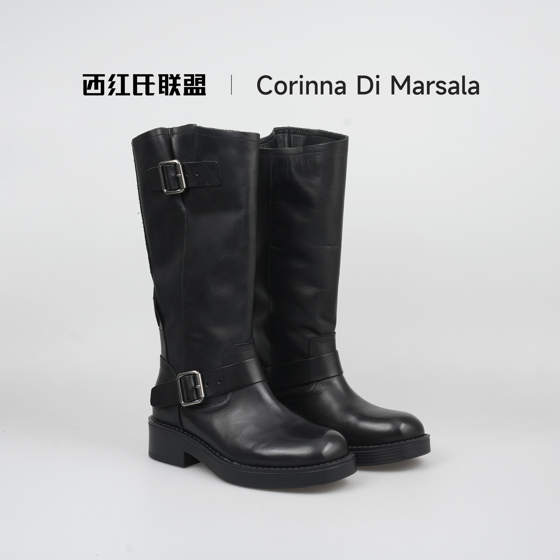 【大壮•西红氏】牛皮~圆头长筒时装靴X2550M632跟高4.5cm半码拍小